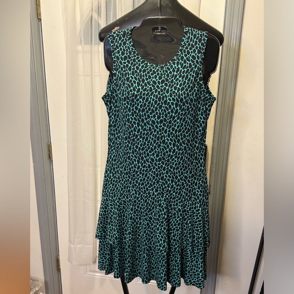 Michael Kors Green and White Tiered Mini Sundress
